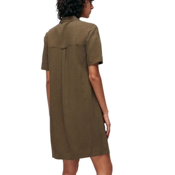 Whistles Utility Linen Blend Button Detail Pockets Shift Dress Size 12 Khaki - Picture 2 of 14